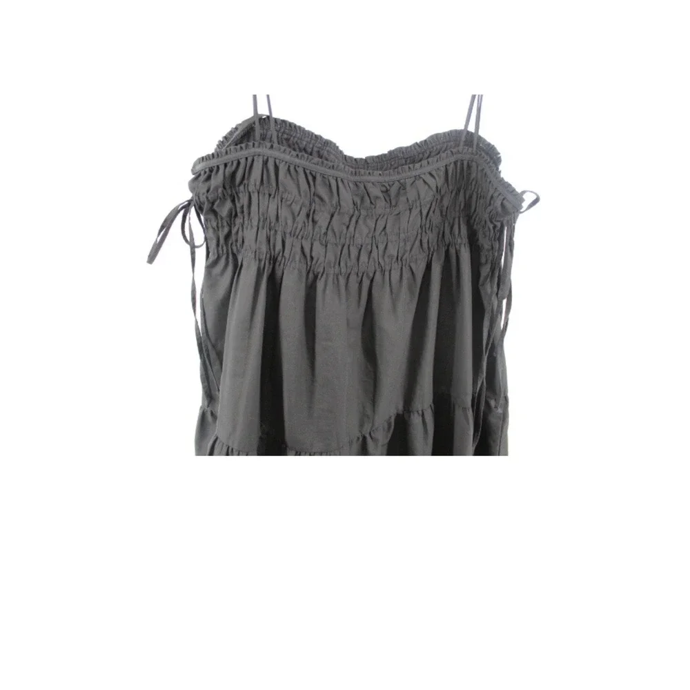 Zara Black Smocked Tiered Maxi Dress Square Neck Tie Straps Size L Boho